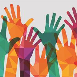 Image of many volunteer hands